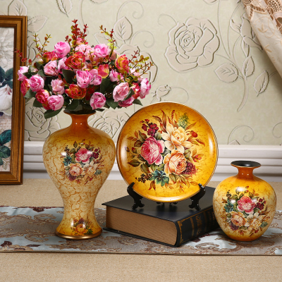 欧式陶瓷花瓶摆件客厅插花小清新仿真花三件套创意家居酒柜装饰品