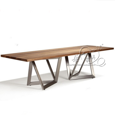 胡桃木色餐桌不锈钢餐桌长方形餐桌实木贴皮餐桌钢琴烤漆餐桌定制