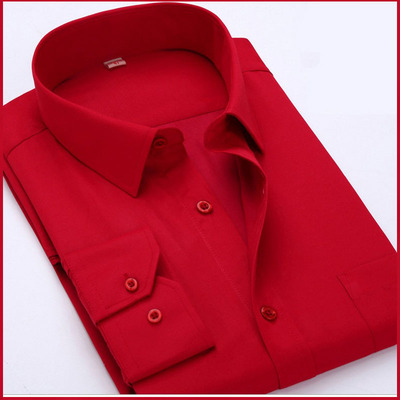 春秋新款金狐狸男士长袖衬衫大红色本命年休闲男衬衣免烫布料正装