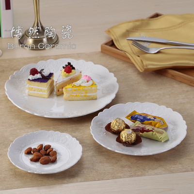 欧式浮雕陶瓷蛋糕盘餐具水果盘甜品盘早餐盘西餐盘西点心盘甜品台