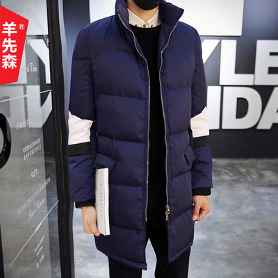 冬季韩版棉袄男士中长款加厚棉衣立领拼色男装外套潮棉服