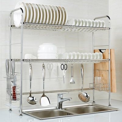 304不锈钢厨房置物架 水槽沥水架 厨房碗碟架收纳架碗筷 单层双槽