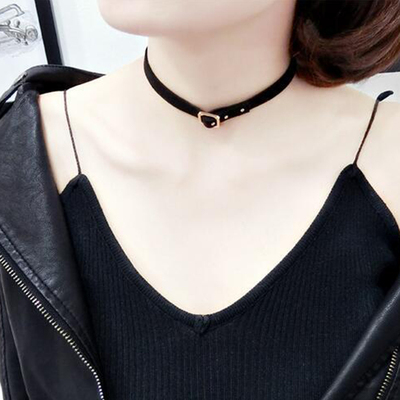 韩国原宿风短款项圈欧美朋克个性皮带扣复古黑色皮革项链颈链女