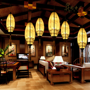 新中式吊灯布艺仿古客厅灯具餐厅手工绘画古典灯笼茶楼酒店创意灯