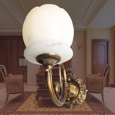 天然西班牙云石灯 全铜灯具 中式 别墅豪华卧室床头单头壁灯饰