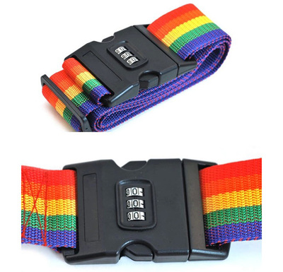织带密码锁打包带一字捆绑带 旅行箱带 彩虹色  绑箱带行李加固带