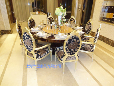 上海家具厂直销样板房别墅新古典新中式后现代实木餐台圆餐桌餐椅